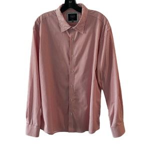 Charles Tyrwhitt Shirt Mens XL Slim Fit Non Iron Red White Striped Long Sleeve